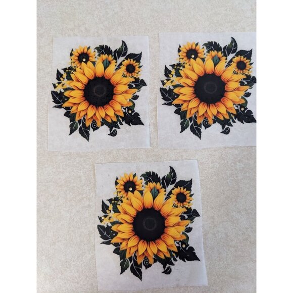 Set of 3 Sunflower with Leaves Iron-On Transfer Stickers – DIY Clothing & Craft - Picture 1 of 2